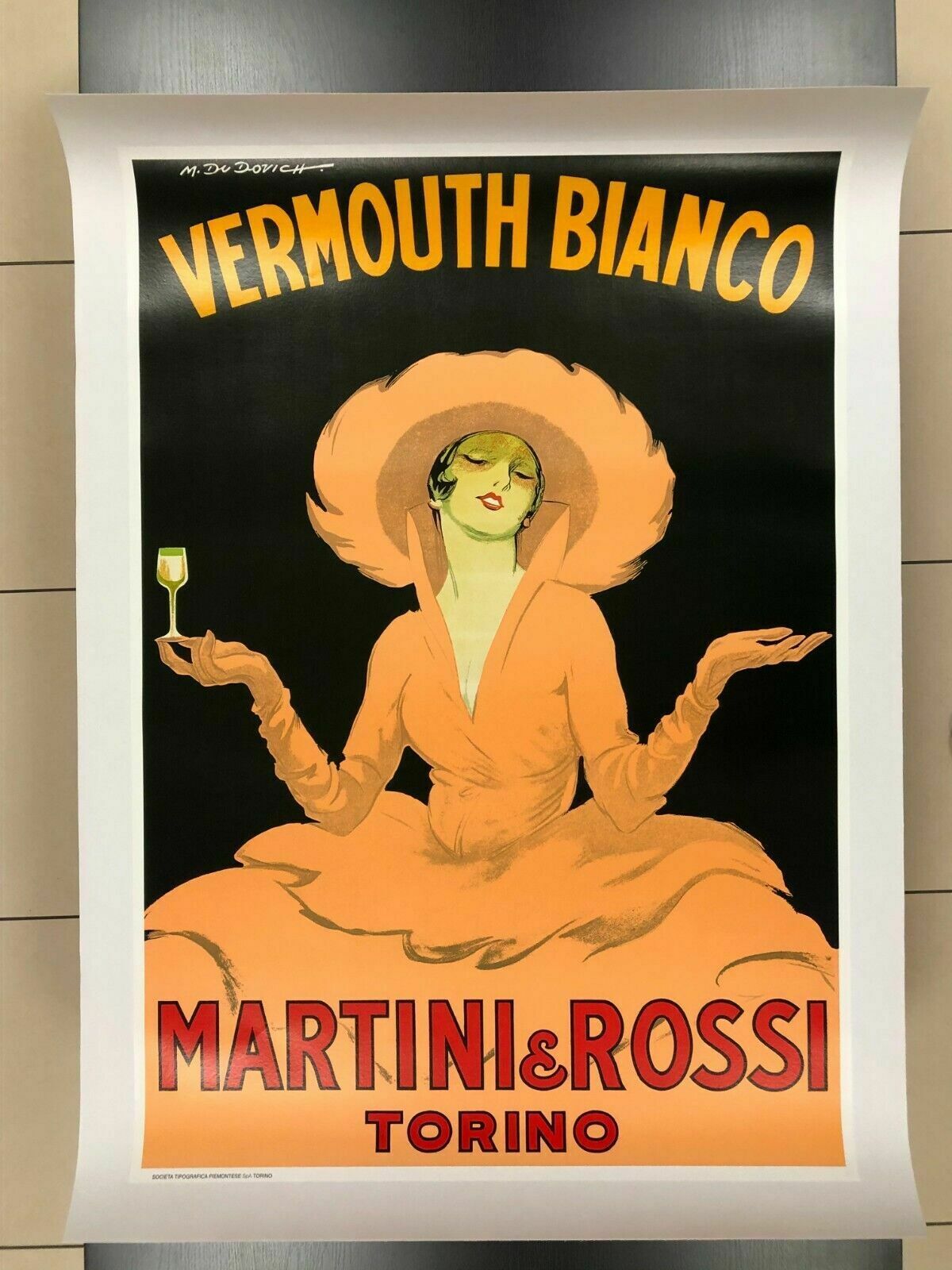 Marcello Dudovich, 1980s   Vermouth Bianco  Original Vintage Affiche Linen Backed On Canvas photo for sale