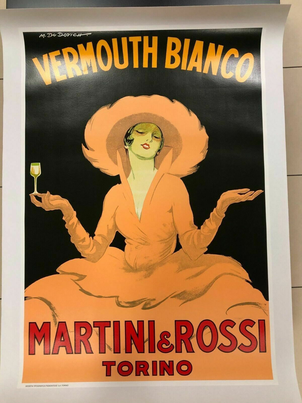 Marcello Dudovich, 1980s   Vermouth Bianco  Original Vintage Affiche Linen Backed On Canvas photo Art