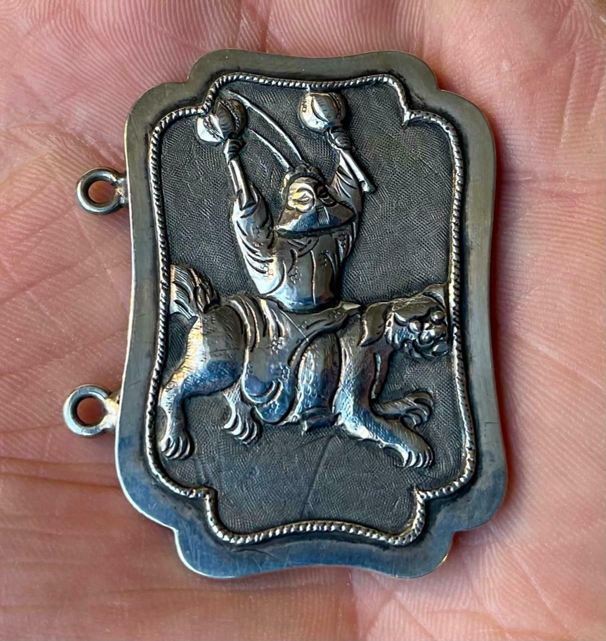 Antique Chinese Export Silver Belt Buckle With Samurais, Woshing Shanghai photo furniture