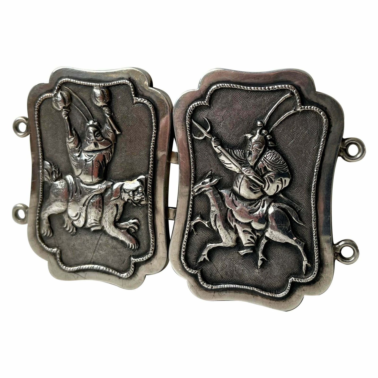 photo furniture Antique Chinese Export Silver Belt Buckle With Samurais, Woshing Shanghai