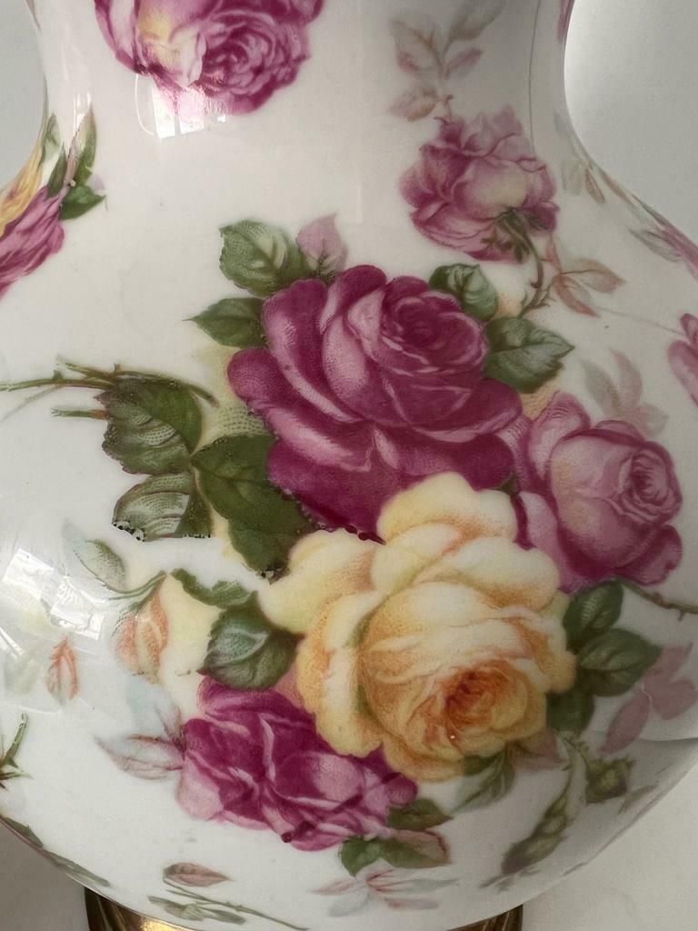 An Attractive Pair Of Floral Transfer Ware Porcelain Lamps photo 635.0