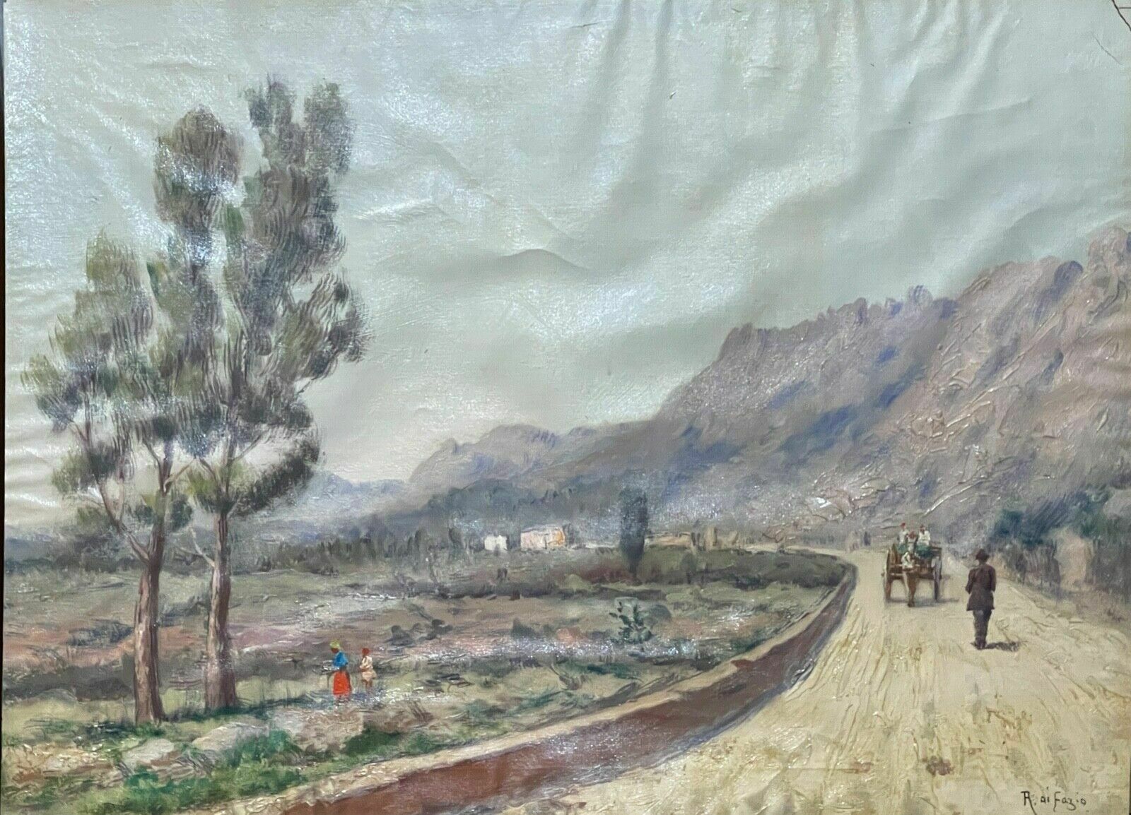 Oil Painting On Canvas, Sicilian Landscape, Rosary Of Fazio, 20th Century