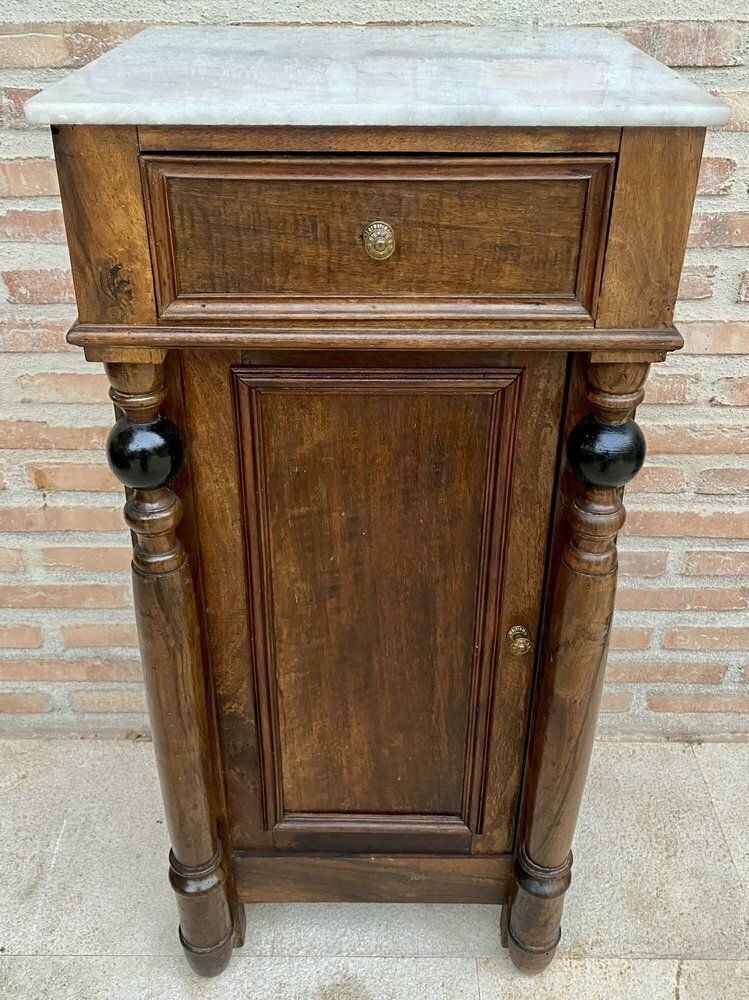 Early 20th Century French Walnut Nightstands With One Drawer And Marble Top, 1920s, Set Of 2 photo Furniture