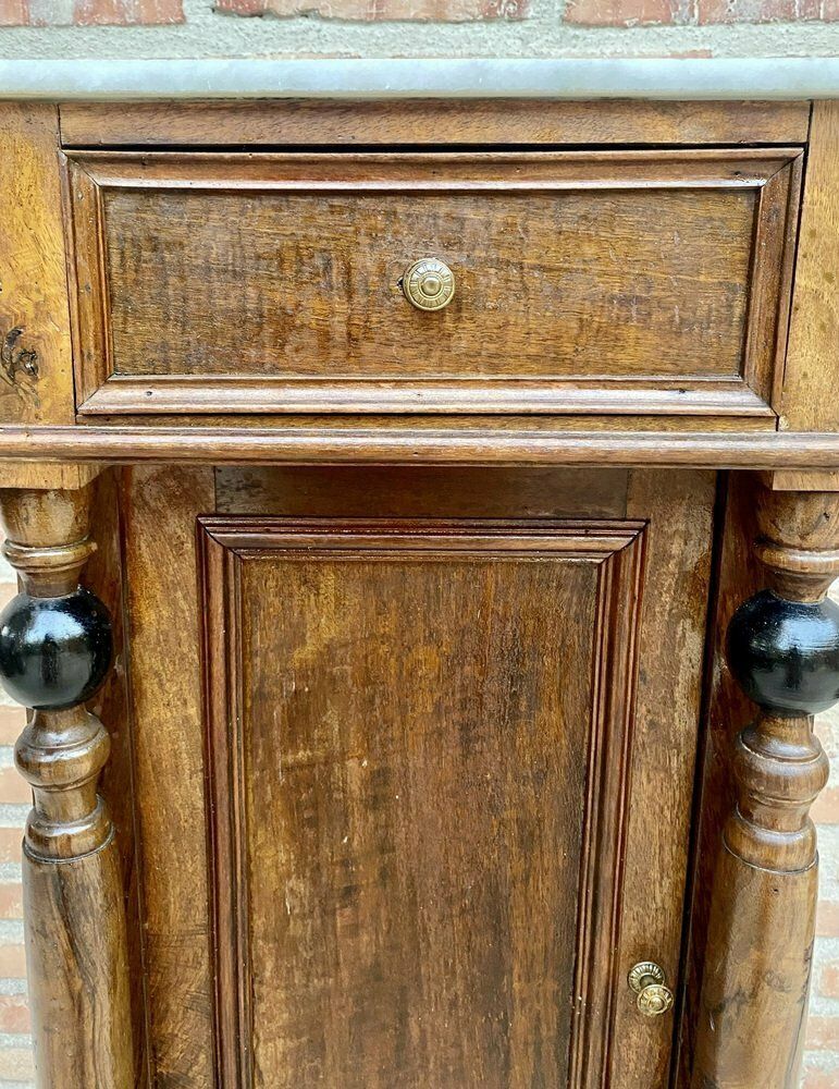 Early 20th Century French Walnut Nightstands With One Drawer And Marble Top, 1920s, Set Of 2 photo vinterior