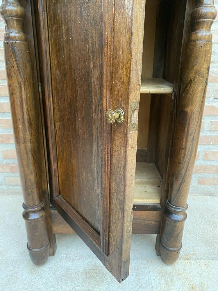 photo furniture Franse Walnoten Nachtkastjes Uit Het Begin Van De 20e Eeuw Met één Lade En Marmeren Blad, Jaren 1920, Set Van 2