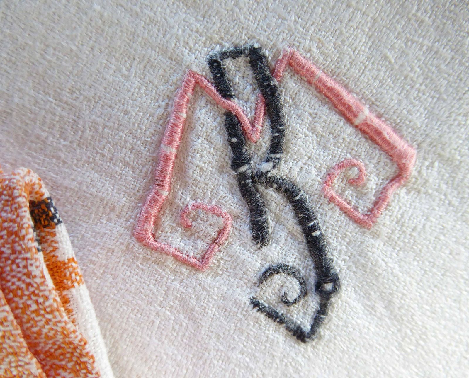 French Tablecloth And 6 Napkins   Set Of Table Linen   Basque Linen   Vintage Linen   Striped Table Linen   Monogrammed Linen photo for sale