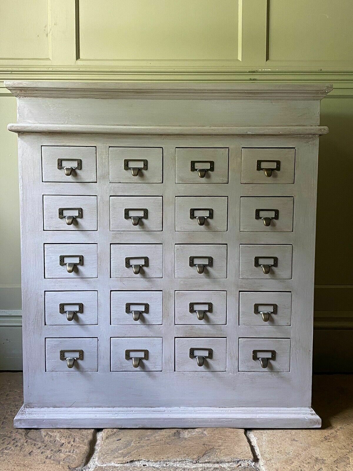 Apothecary Vintage Style Slightly Rustic Chest Of Drawers Repro In Paris Grey