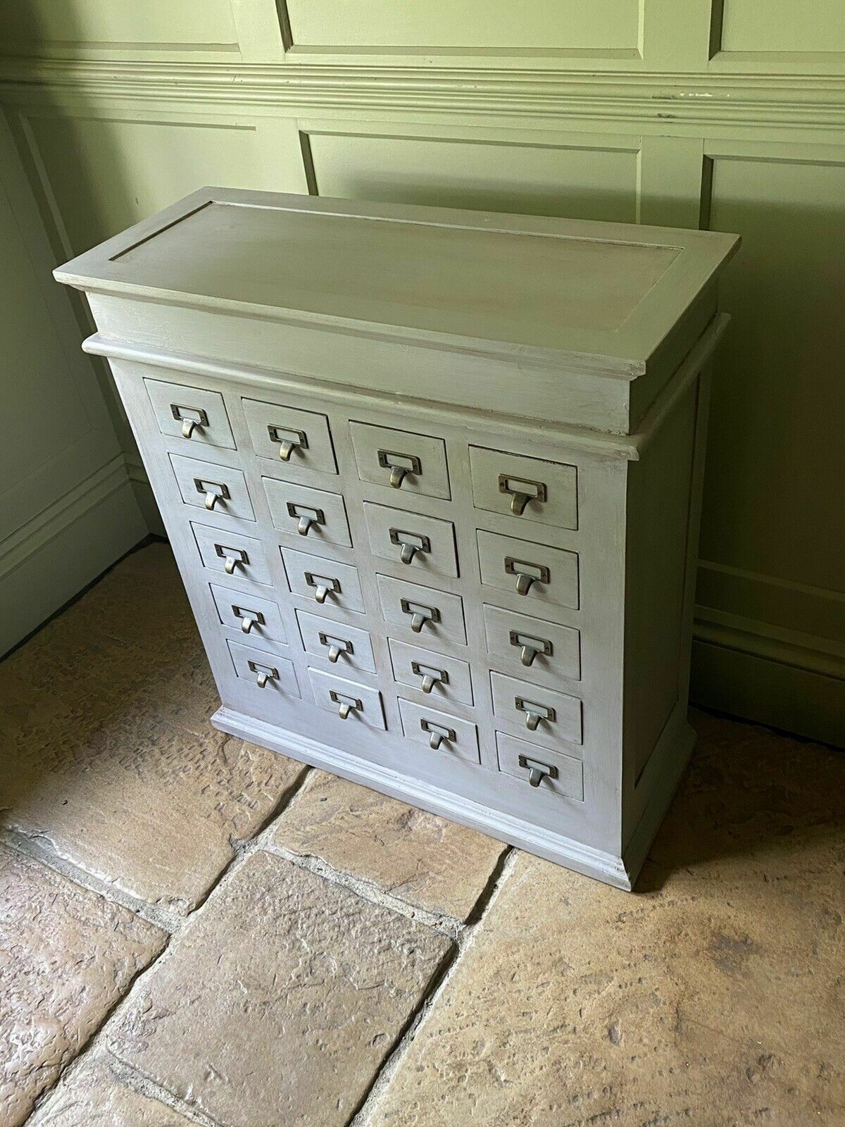 Apothecary Vintage Style Slightly Rustic Chest Of Drawers Repro In Paris Grey photo vinterior