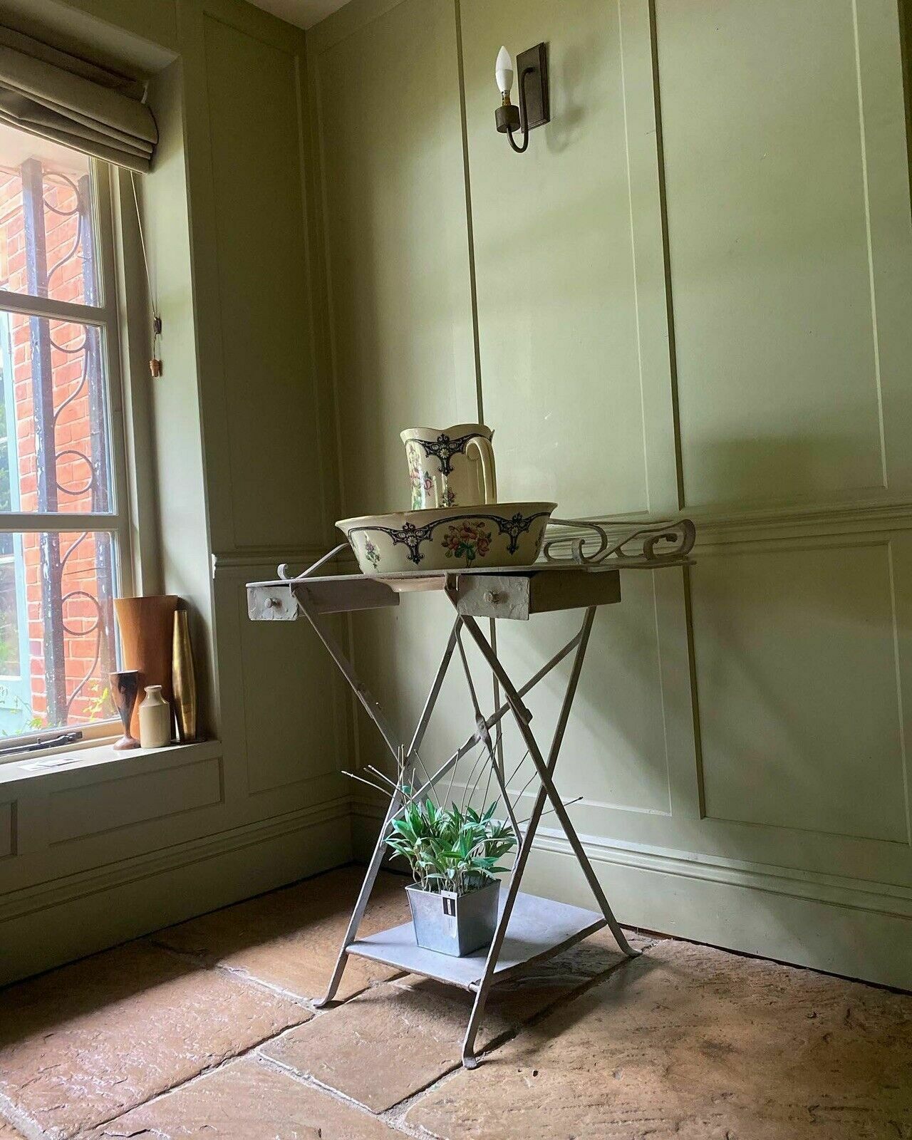Vintage French Painted Metal Vanity Unit Dressing Table Desk. Tray Underneath photo for sale