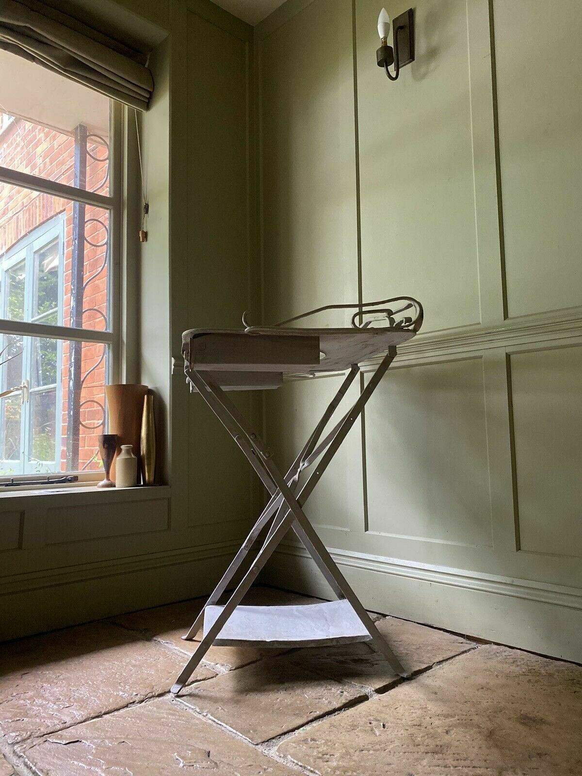 Vintage French Painted Metal Vanity Unit Dressing Table Desk. Tray Underneath photo vinterior