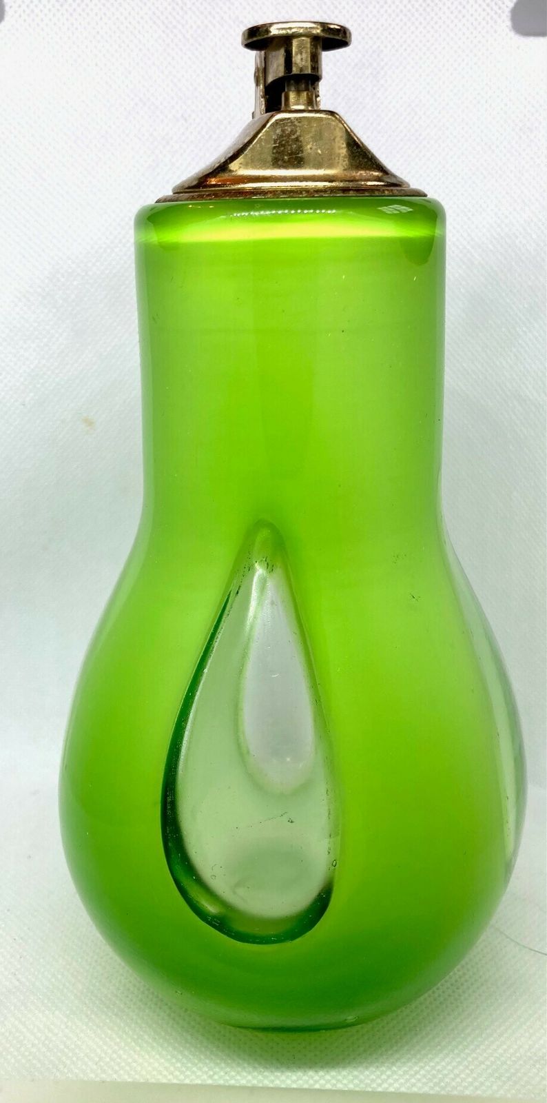 Stunning Murano Vintage 1950 Art Glass Bulb Shape Large Table Lighter Lime / White. Rare. photo furniture