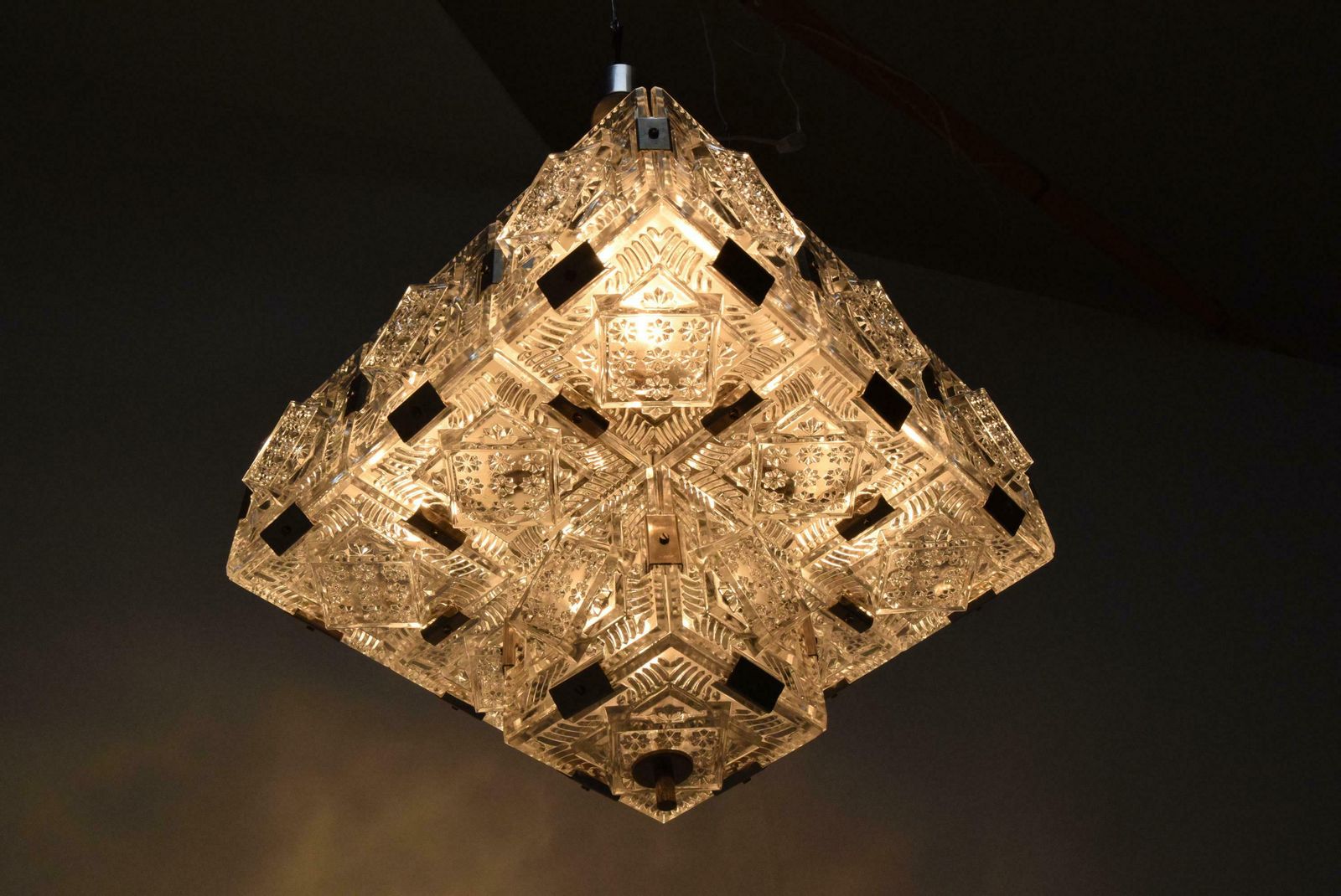 photo vintage Rare Mid Century Glass Pendant By Jaroslav Bejvl For Kamenicky Senov, 1960's.
