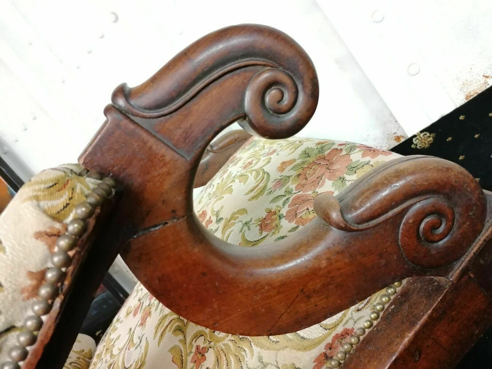 Heavy French Antique High Back Mahogany Wheels Chair photo Furniture