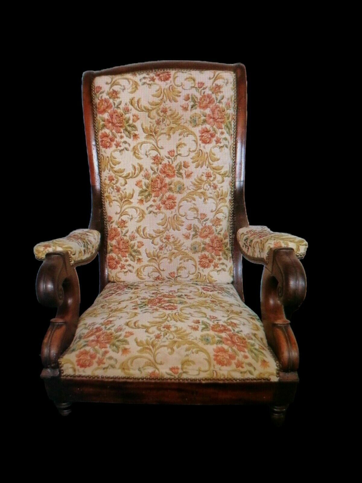 Heavy French Antique High Back Mahogany Wheels Chair photo 295.0