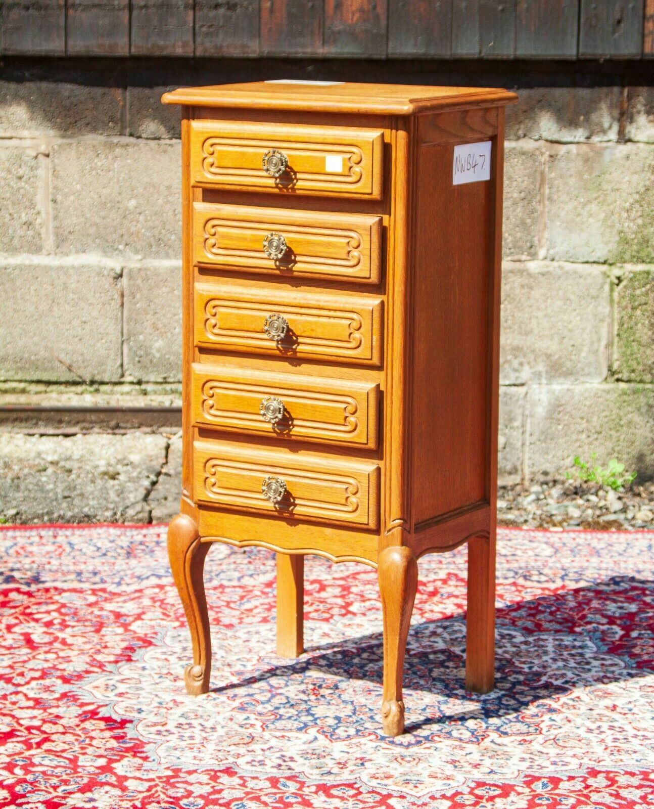 French Louis XV Style Small Carved Oak Slim Chest Of 3 Drawers   (Nwb47) photo for sale