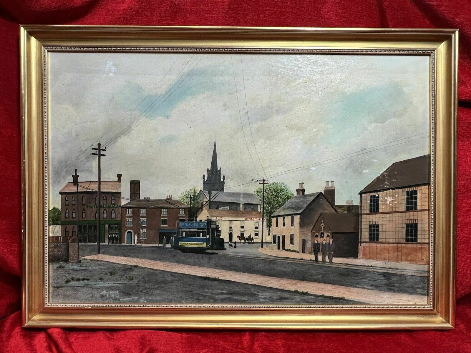 photo vintage Early 20th Century Oil Painting Of Victorian Street Scene By David Norman