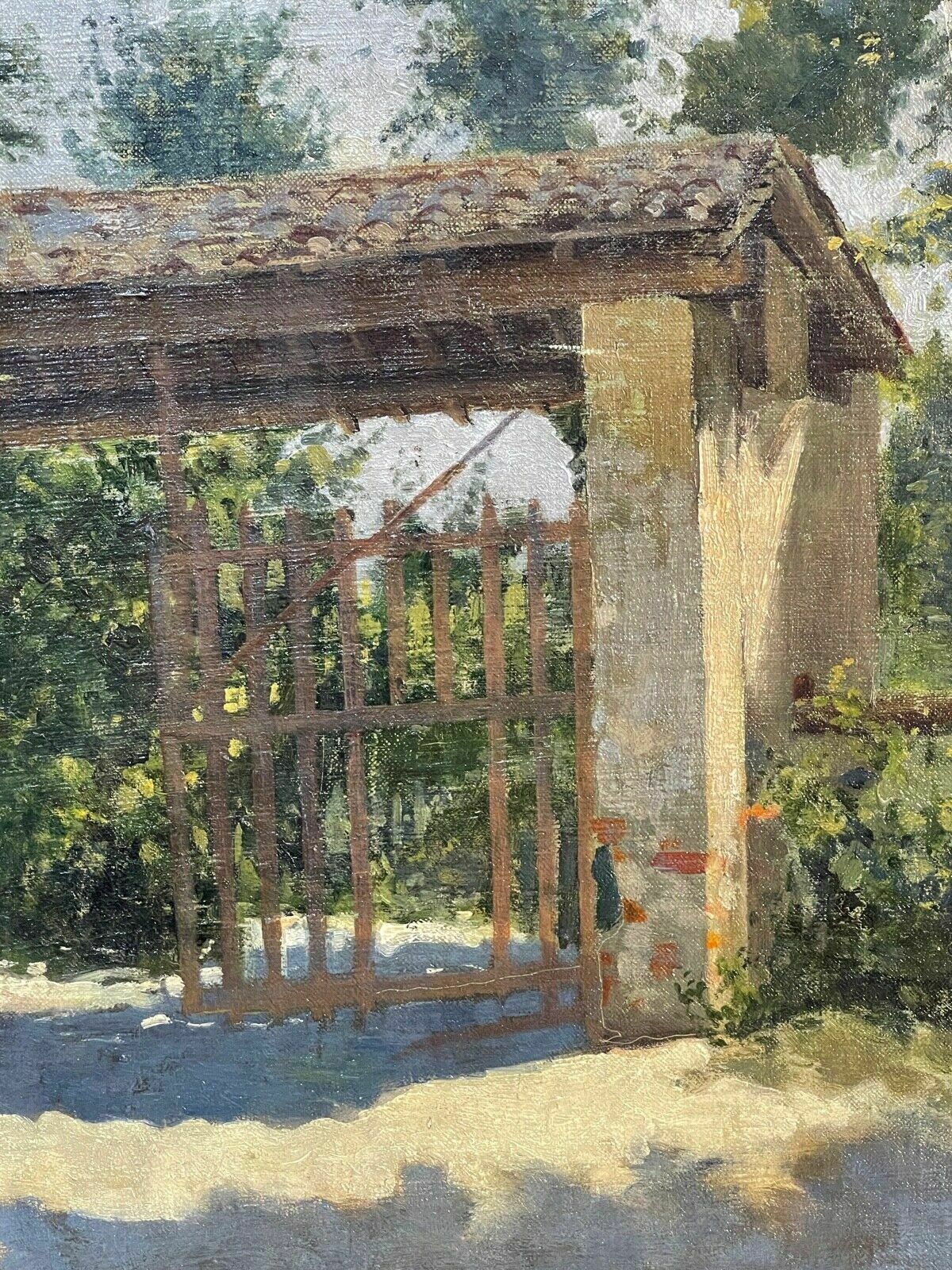 Oil Painting On Canvas, Early 20th Century, Country Gate photo for sale