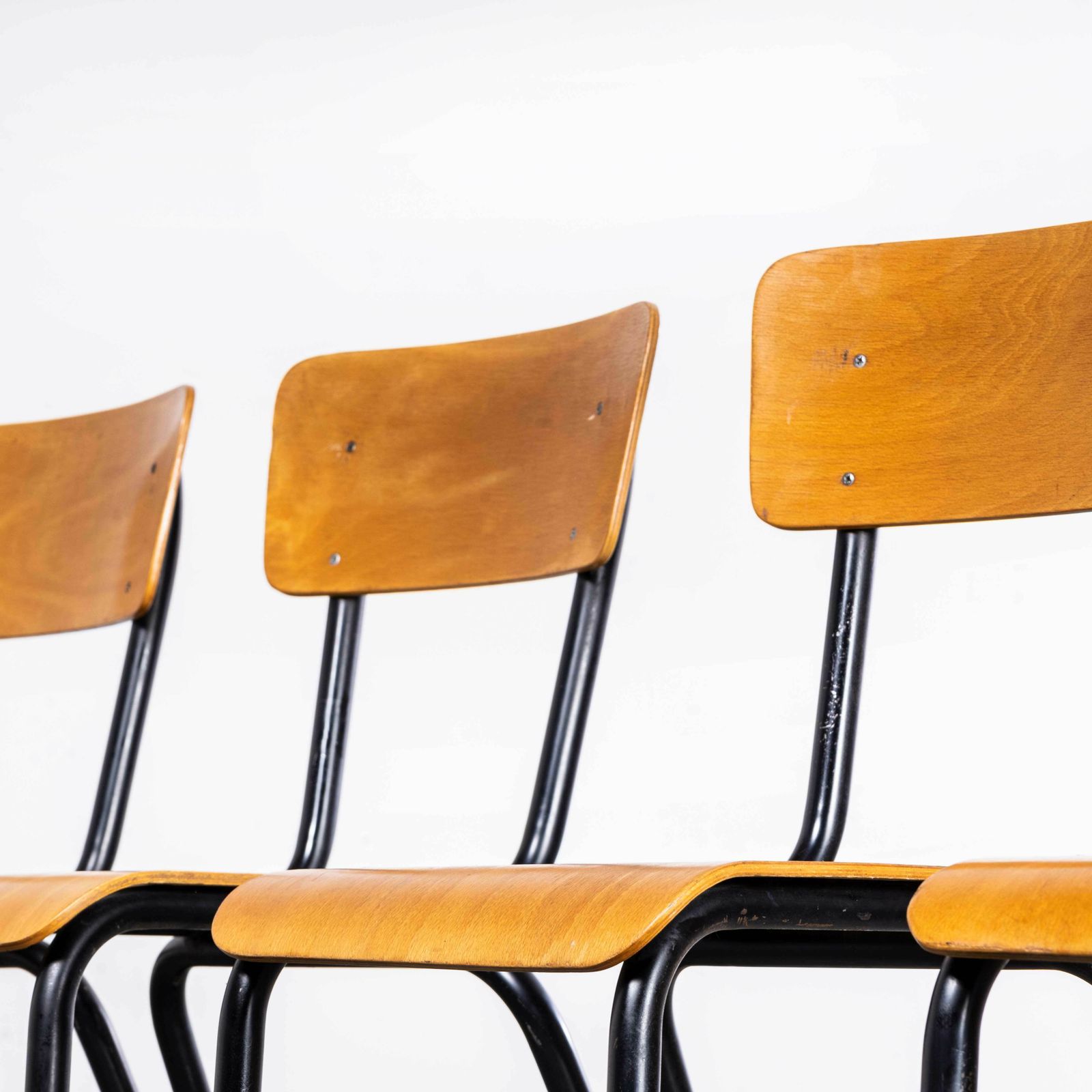 1960’s Original Black French Stacking University Dining Chairs Slim Back – Set Of Four photo Furniture