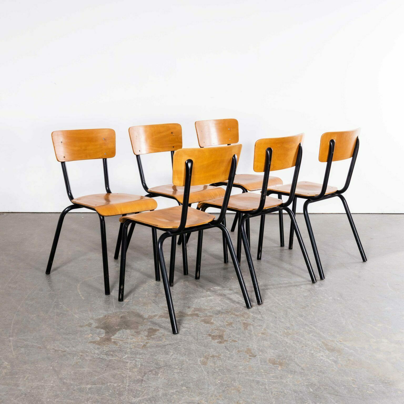 1960’s Original Black French Stacking University Dining Chairs Slim Back – Set Of Six photo 450.0
