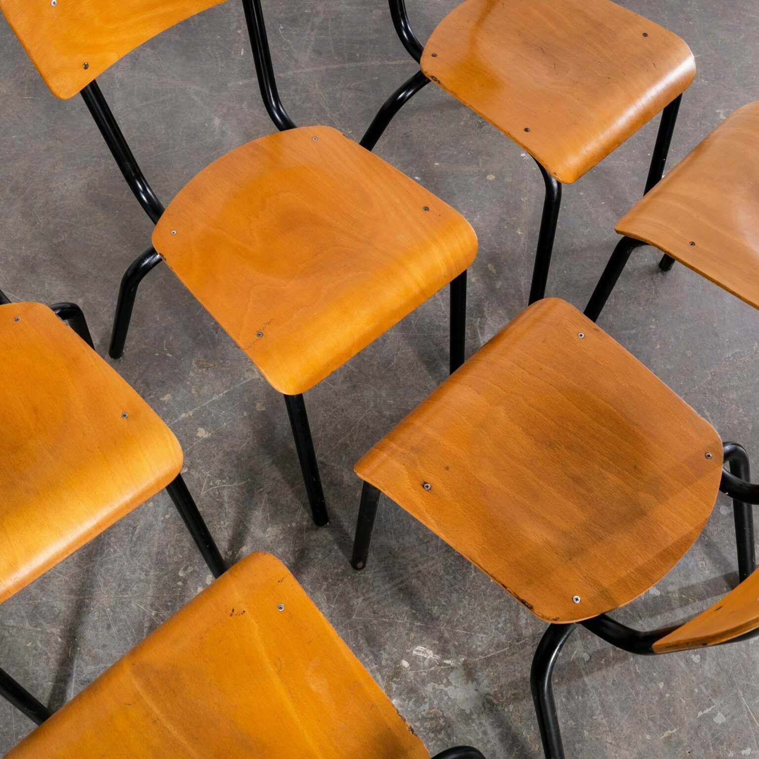 1960’s Original Black French Stacking University Dining Chairs Slim Back – Set Of Six photo vinterior