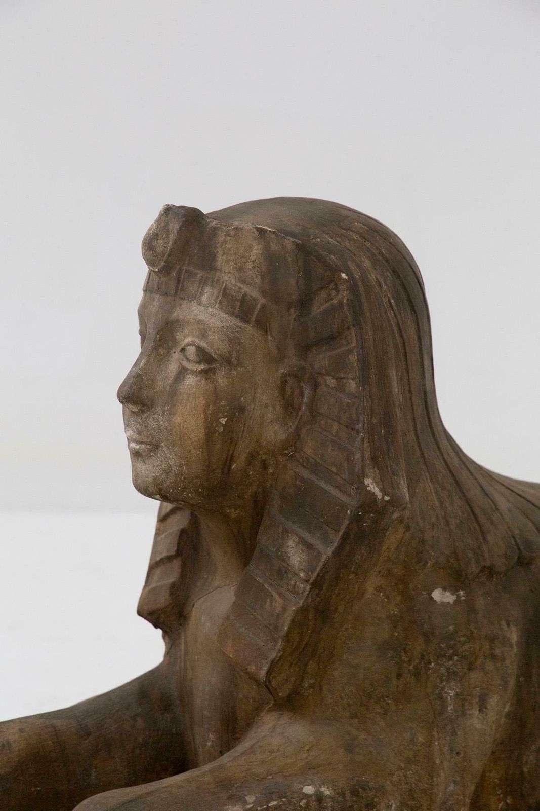 photo for sale Pair Of Egyptian Sphinxes In Gold Coloured Scaiola Plaster