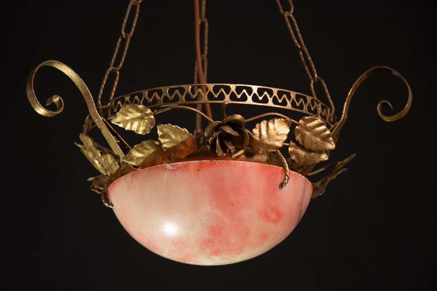 photo furniture La Belle èpoque, Vintage Red Alabaster Chandelier, 1910