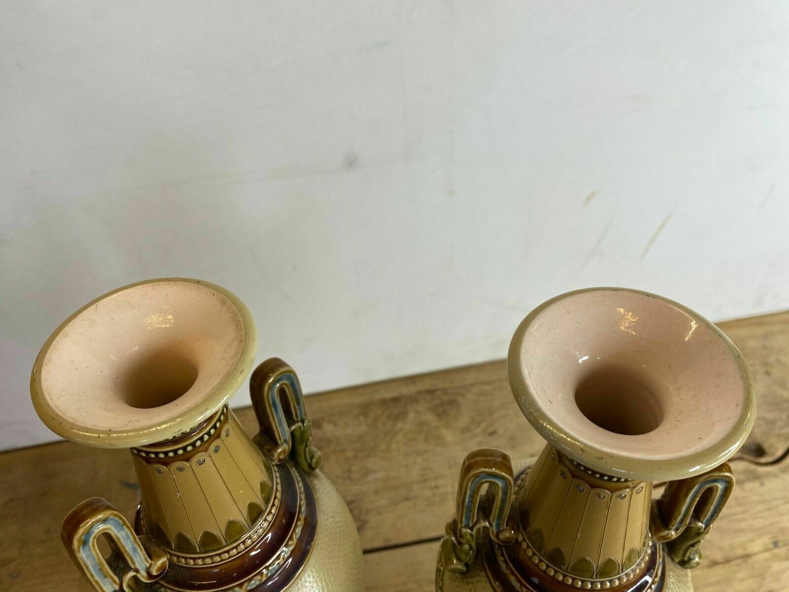 Home Decor Pair Of Seltene Grooved Vases Villeroy & Boch Mettlach 2505   One Repaired photo