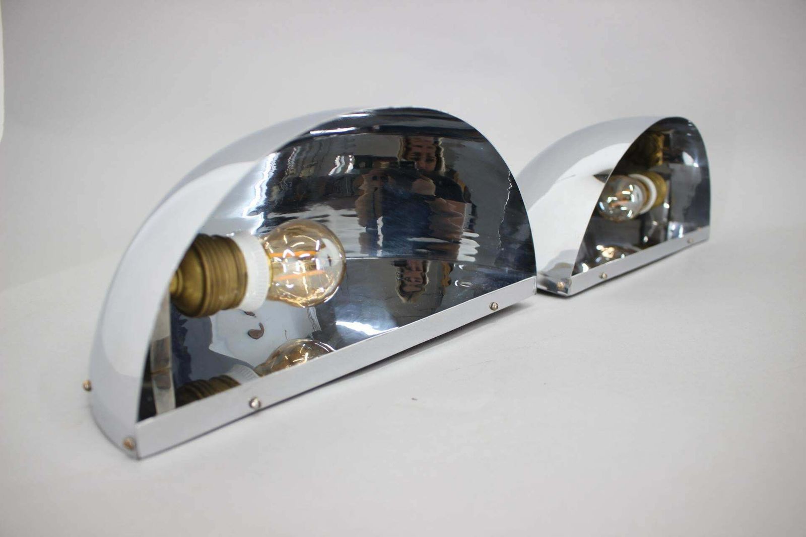 photo for sale 1930s Pair Of Exceptional Bauhaus Chrome Plated Wall Lamps/Scones, Czechoslovaki