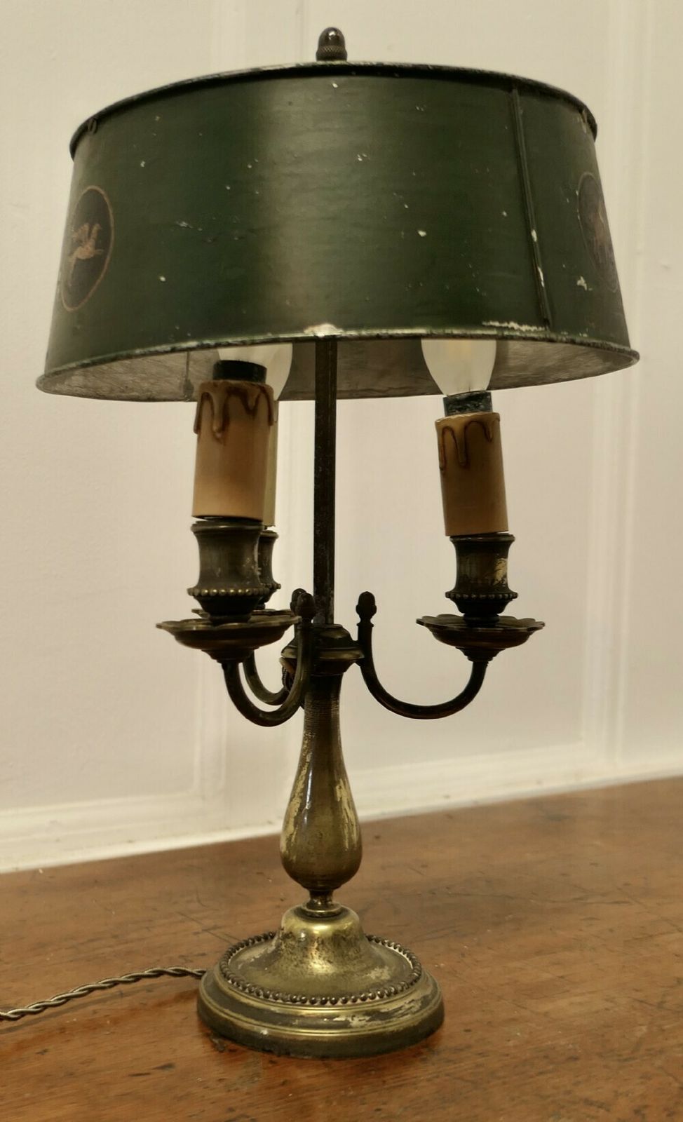 Very Old Silver Plated French Triple Bouillotte Desk Lamp photo vinterior