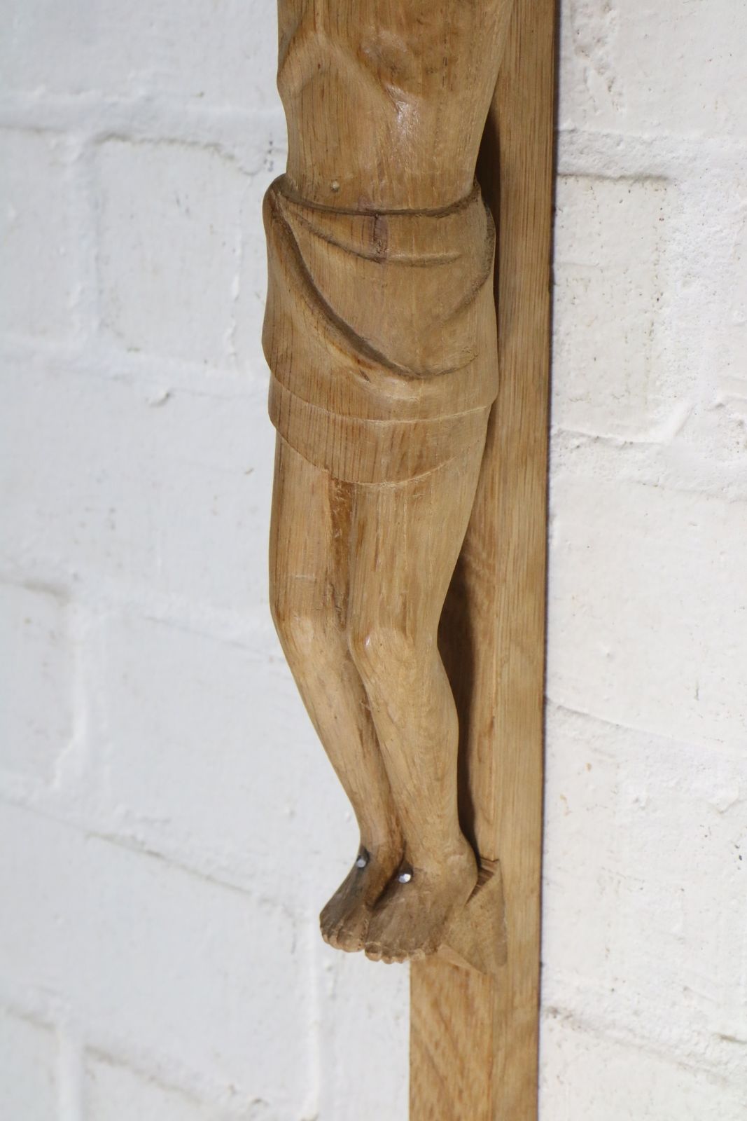 Vintage French Carved Catholic Crucifix In Light Oak Large 59 Cm Tall photo vintage