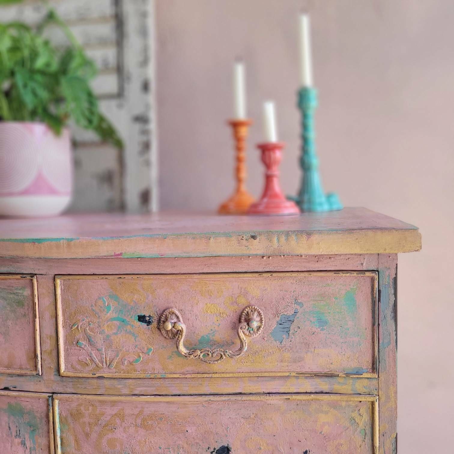Commission Item, Pink Gold Multi Colour Vintage Painted Drinks Cocktail Cabinet, Baby Change Unit photo for sale