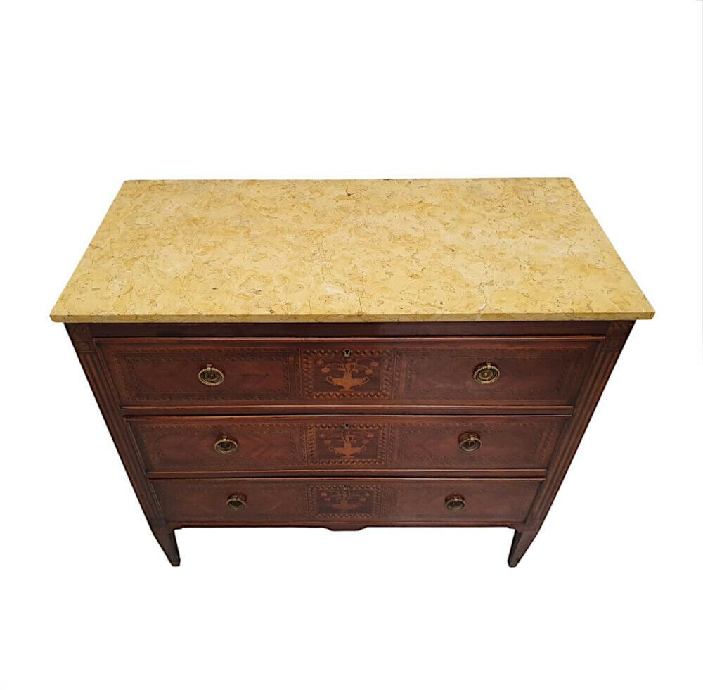 A Fine Early 20th Century Highly Inlaid Marble Top Chest Of Drawers photo Furniture