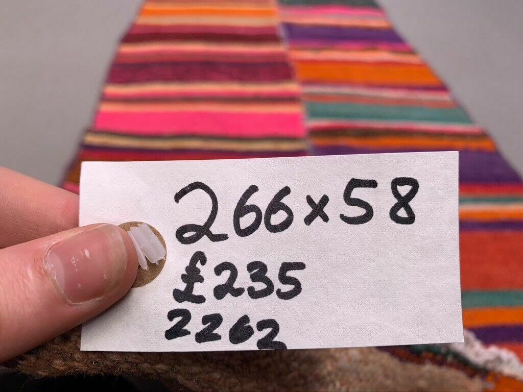 Old Turkish Narrow Kilim Runner 266x58 Cm Shabby Chic, Vintage Kelim photo buy