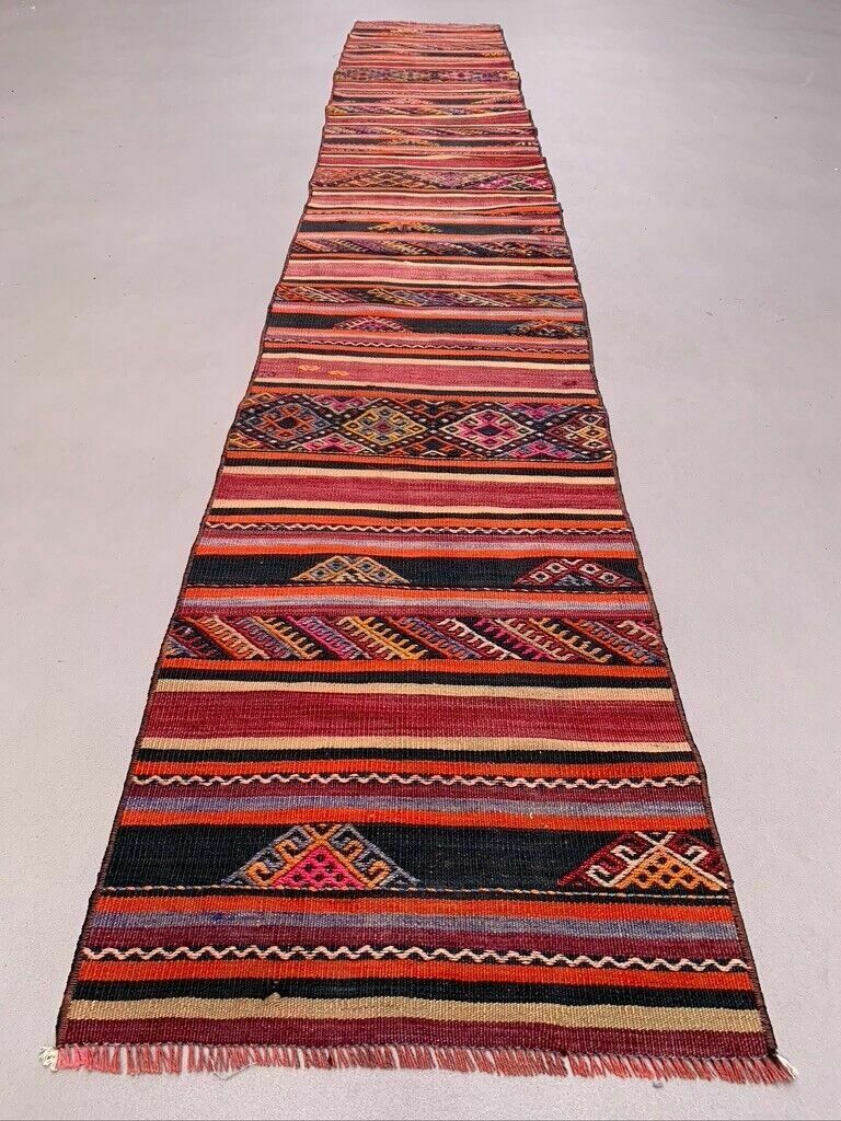 Old Turkish Narrow Kilim Runner 318x50 Cm Shabby Chic, Vintage Kelim