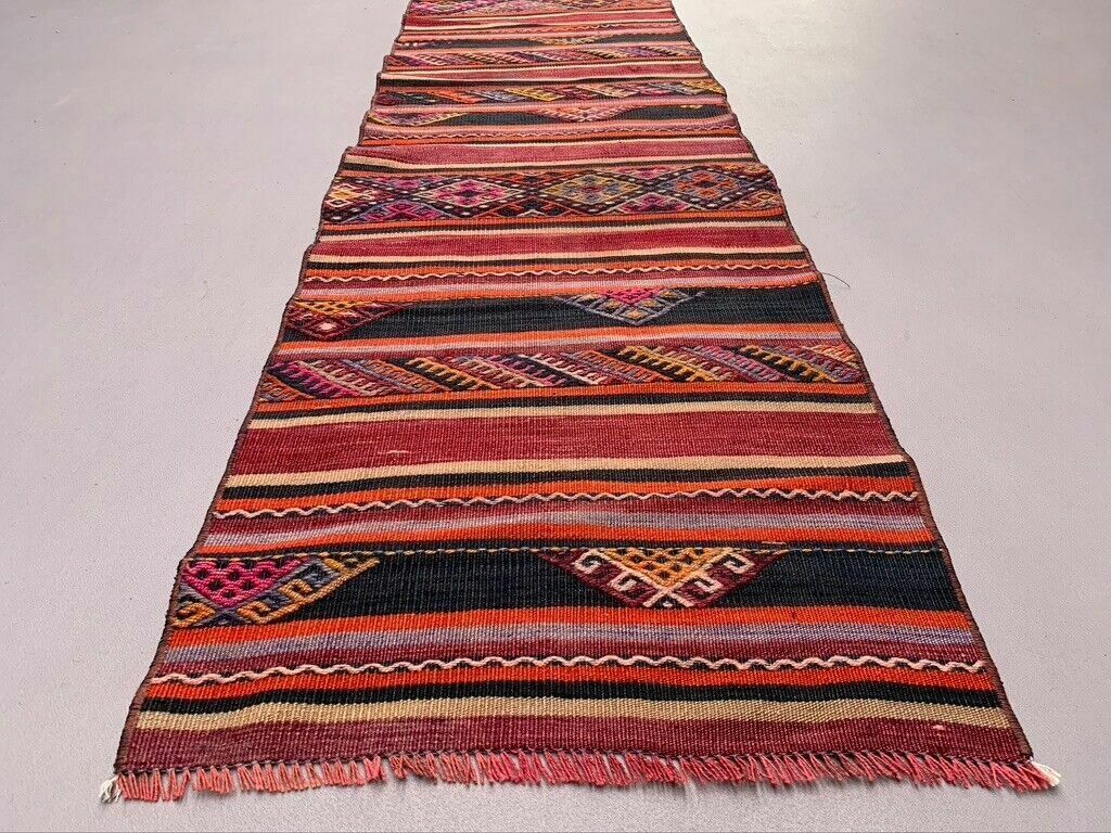 Old Turkish Narrow Kilim Runner 318x50 Cm Shabby Chic, Vintage Kelim photo for sale