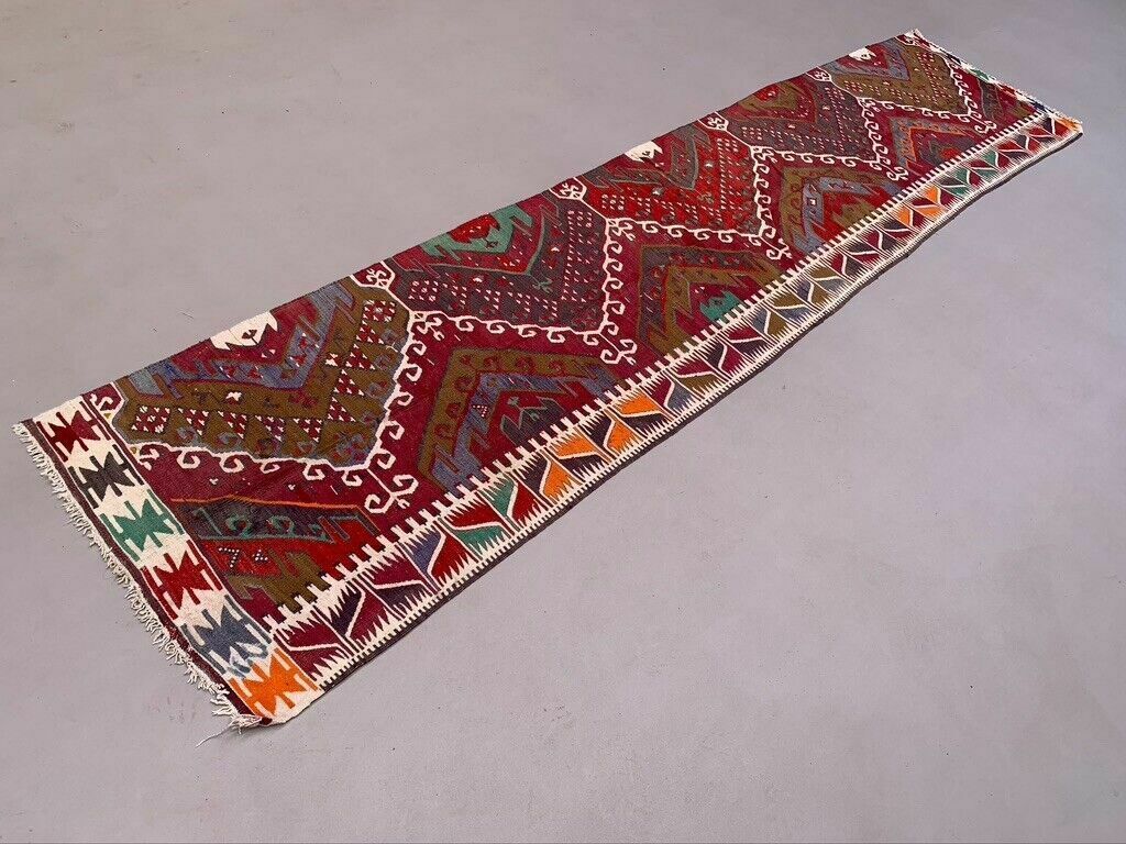 Old Turkish Narrow Kilim Runner 324x75 Cm Shabby Chic, Vintage Kelim photo furniture