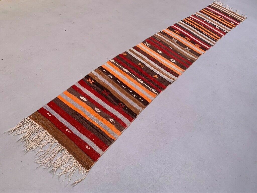 Old Turkish Narrow Kilim Runner 410x63 Cm Shabby Chic, Vintage Kelim photo furniture