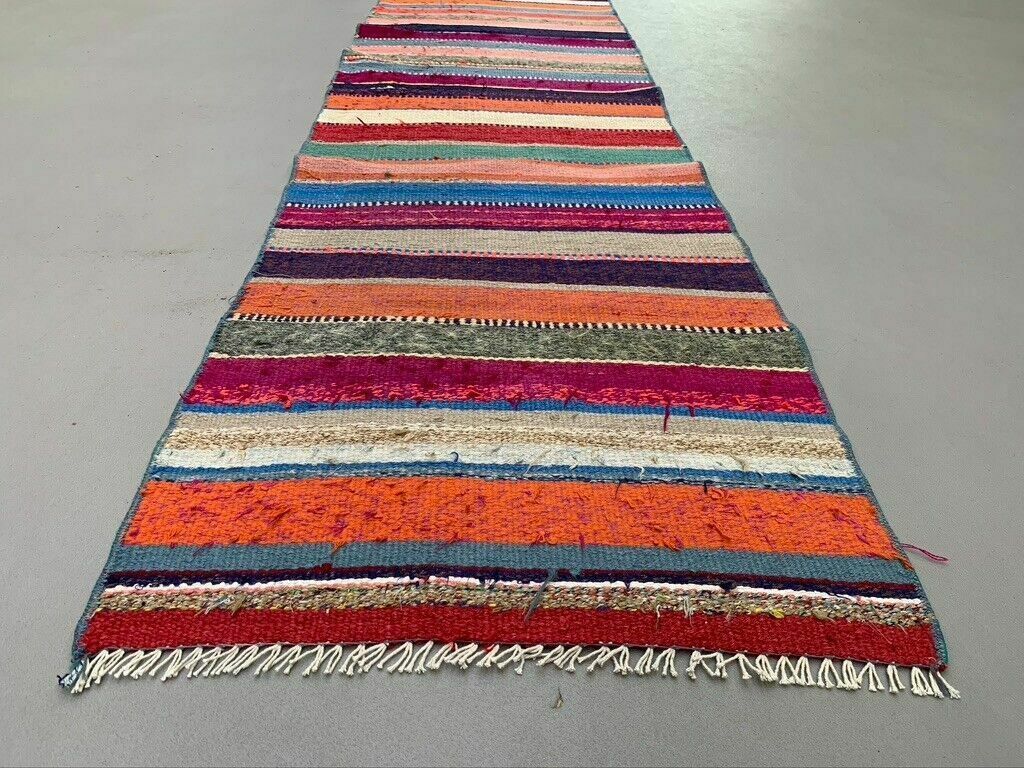 Old Turkish Narrow Kilim Runner 262x51 Cm Shabby Chic, Vintage Kelim photo vinterior
