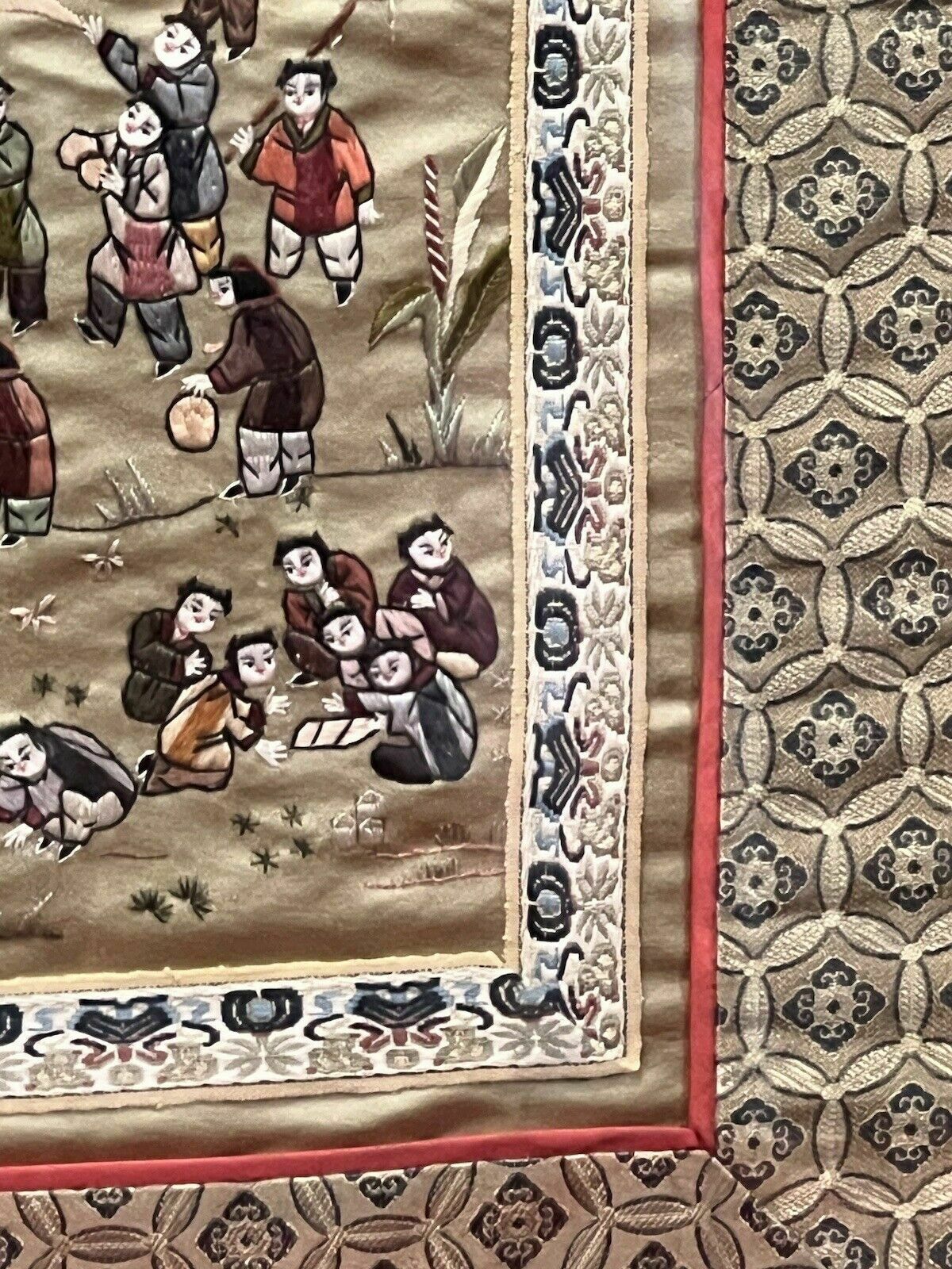 photo for sale Oriental Chinese Guó Huà Traditional 100 Children At Play Silk Work Embroidery
