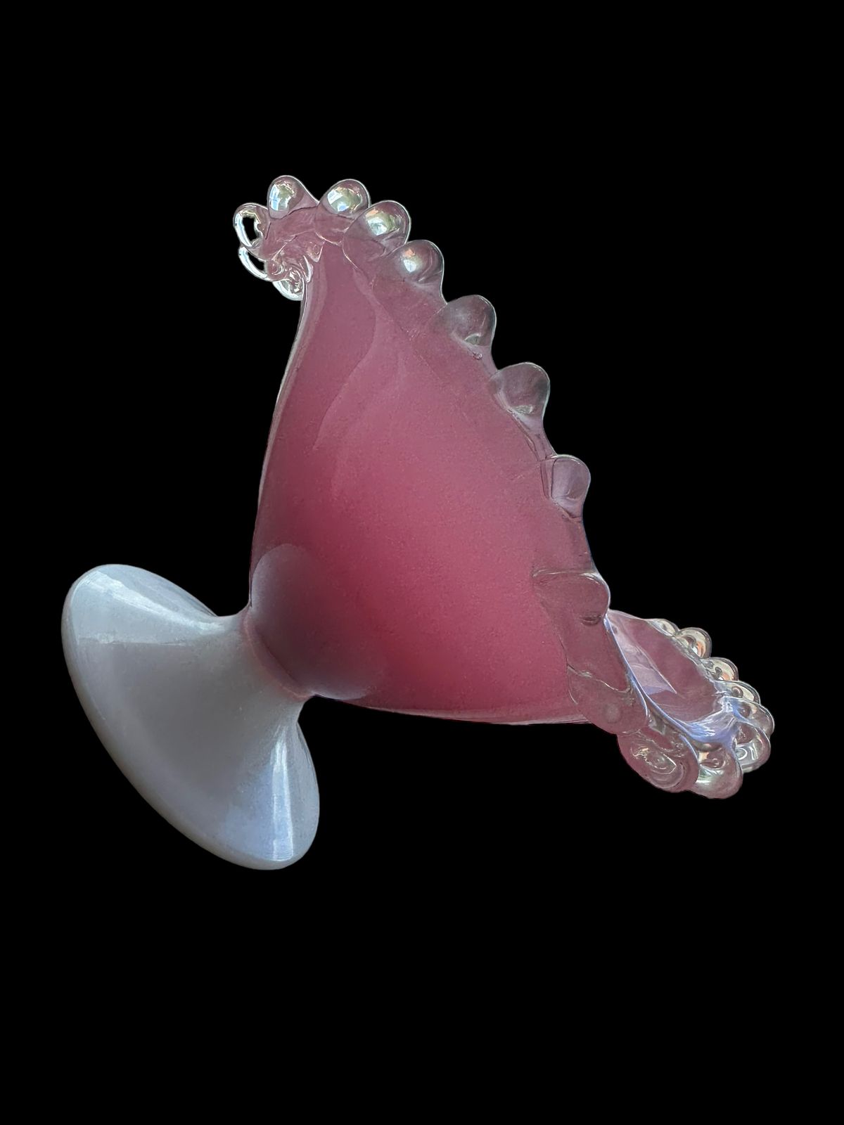 French Midcentury Pink And White Opaline Footed Glass Bowl photo vintage