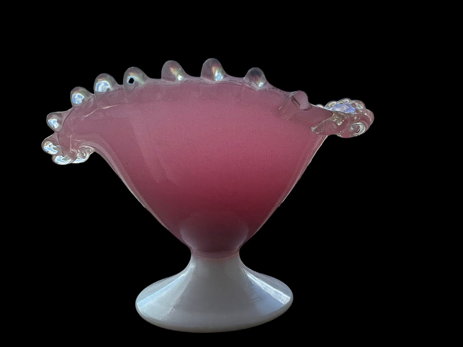 photo furniture French Midcentury Pink And White Opaline Footed Glass Bowl