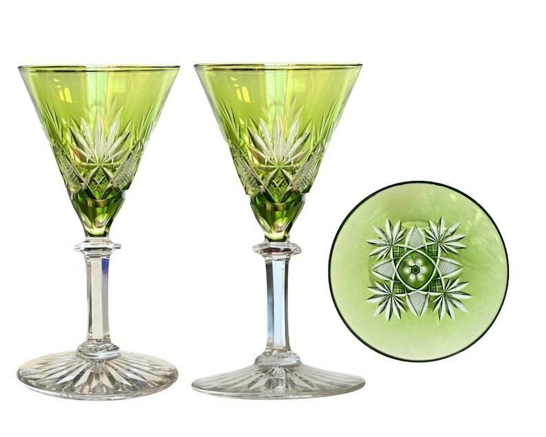 Val Saint Lambert Karafset | Eurydice Rood En Groen | 1 Karaf En 5 Sherryglazen. photo 503.0