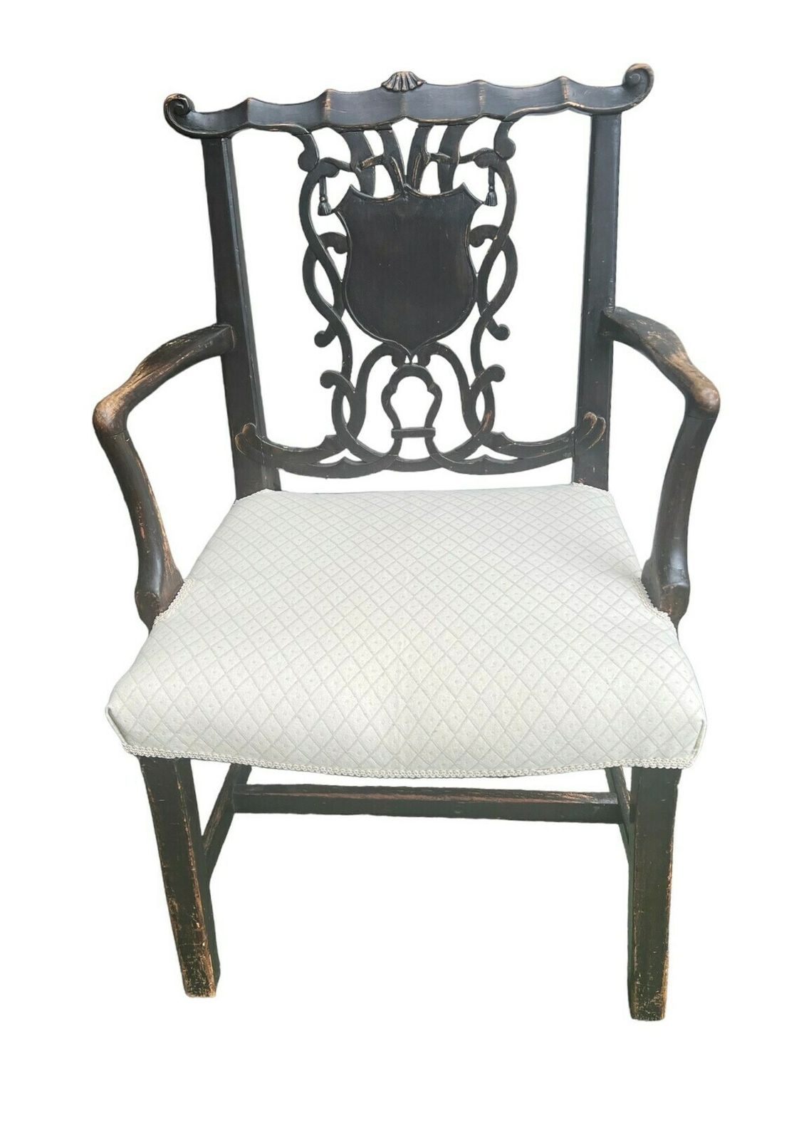19th Century Chippendale Style Elbow Chair With Herringbone Upholstery photo for sale