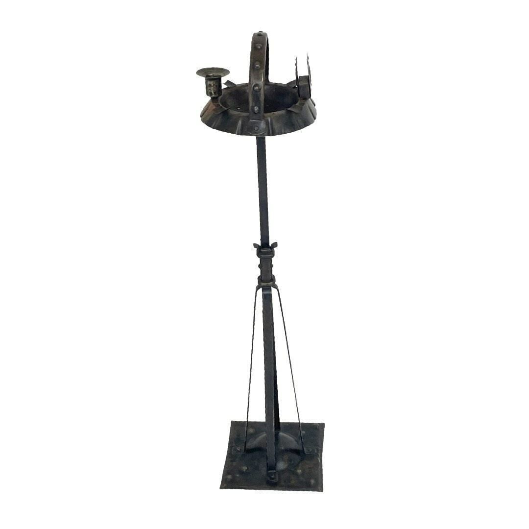 Hugo Berger   Standing Ashtray With Holder For A Candle And Matchbox   Wrought Iron   Arts & Crafts   Original Marked Piece