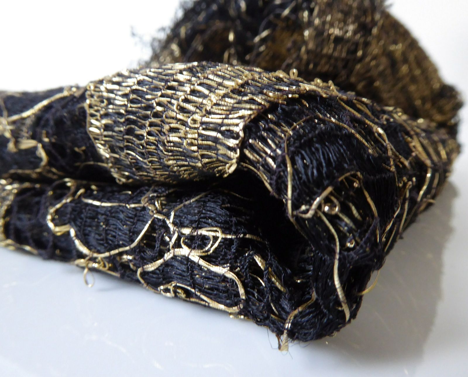 photo for sale Gold And Black Antique French Lace Fabric   Dressmaking Lace   Vintage Lace