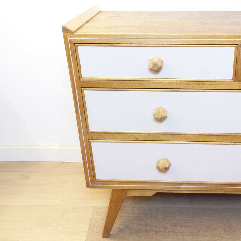 Vintage Chest Of Drawers In Beech And Walnut, Spain 1950 photo vinterior