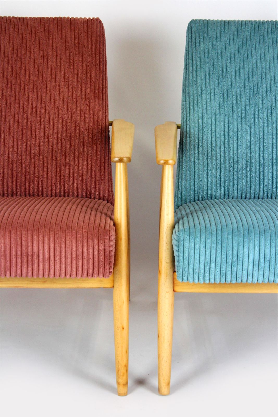 Mid Century Pink & Turquoise Beech Armchairs, 1960s, Set Of 2 photo for sale