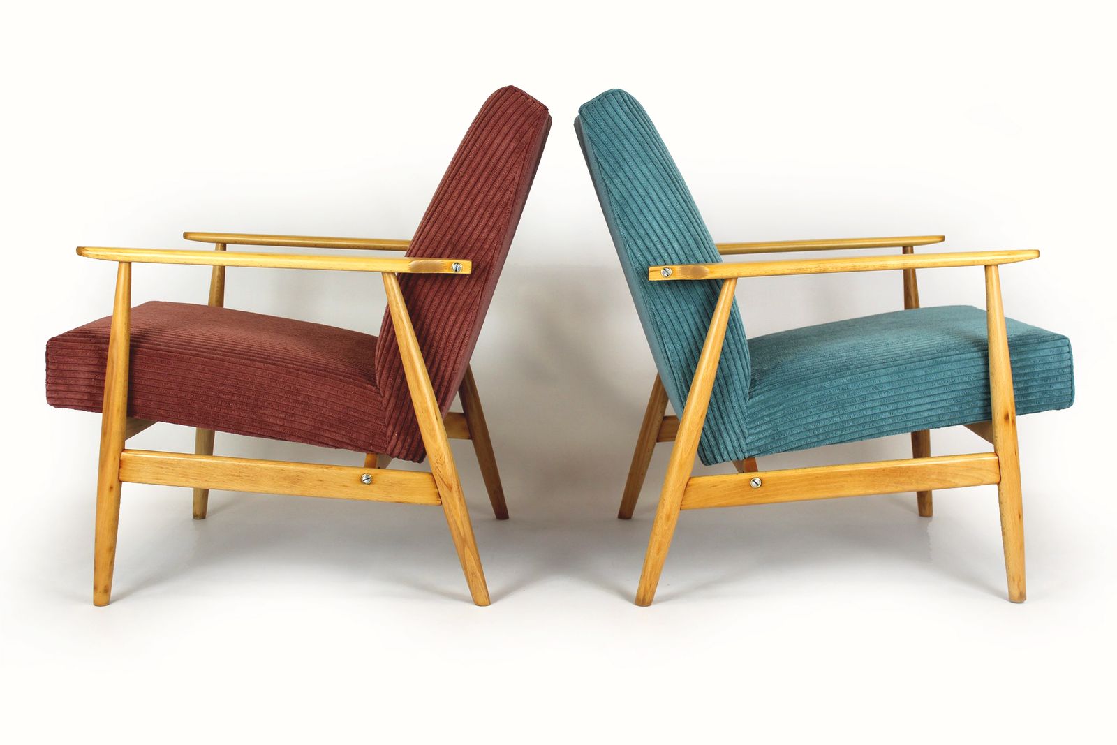 1180.0 Mid Century Pink & Turquoise Beech Armchairs, 1960s, Set Of 2 photo