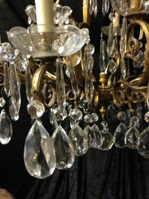 Eighteen Light French Brass And Crystal Antique Chandelier photo buy