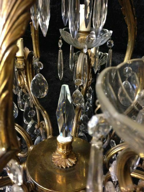 Eighteen Light French Brass And Crystal Antique Chandelier photo vintage